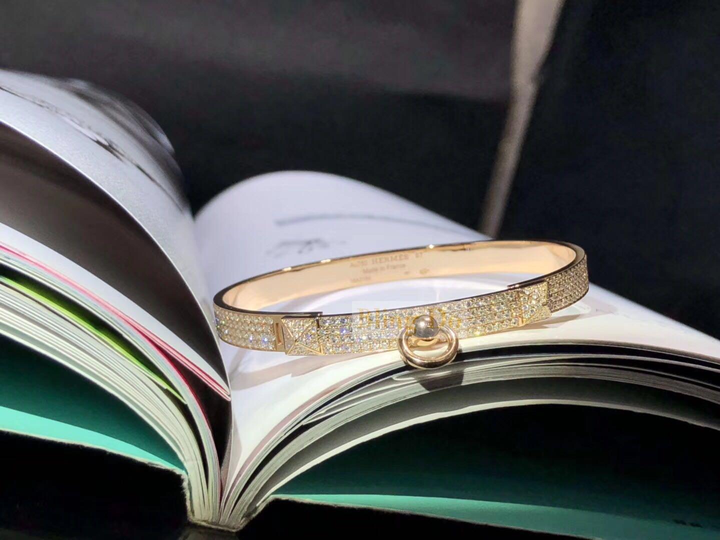 Hermes Collier de Chien bracelet small model in Real 18K gold Diamonds