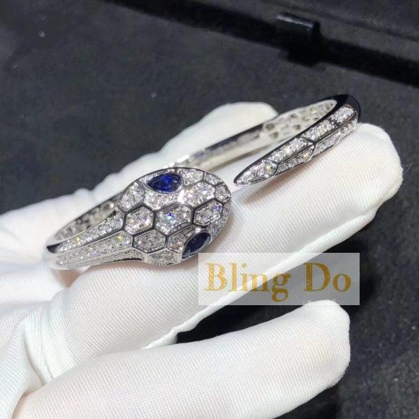 Bvlgari Serpenti bangle bracelet in 18 kt white gold set with blue ...