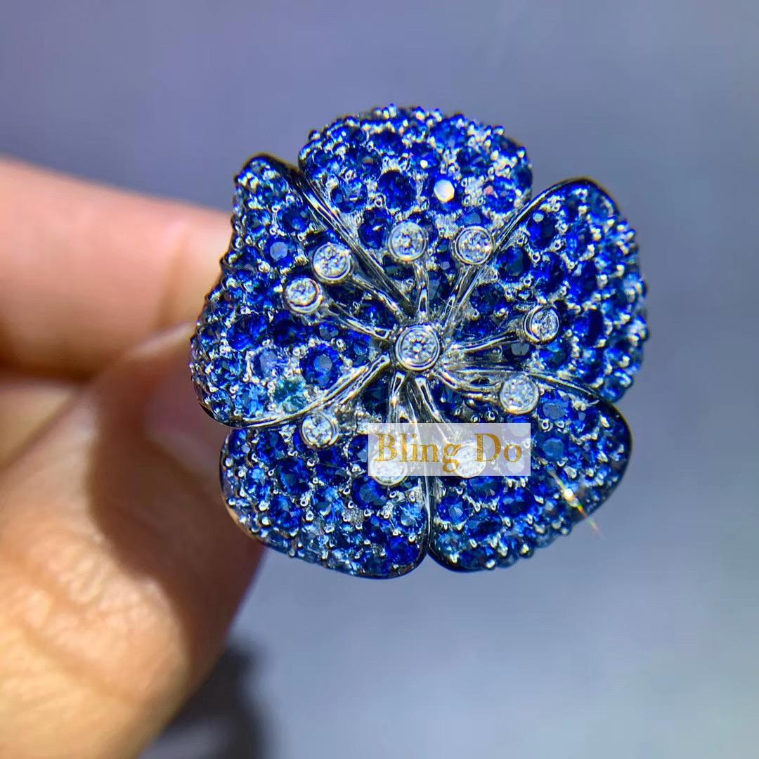 Blingdo Platinum Natural Blue Sapphire and Diamond Engagement Rings