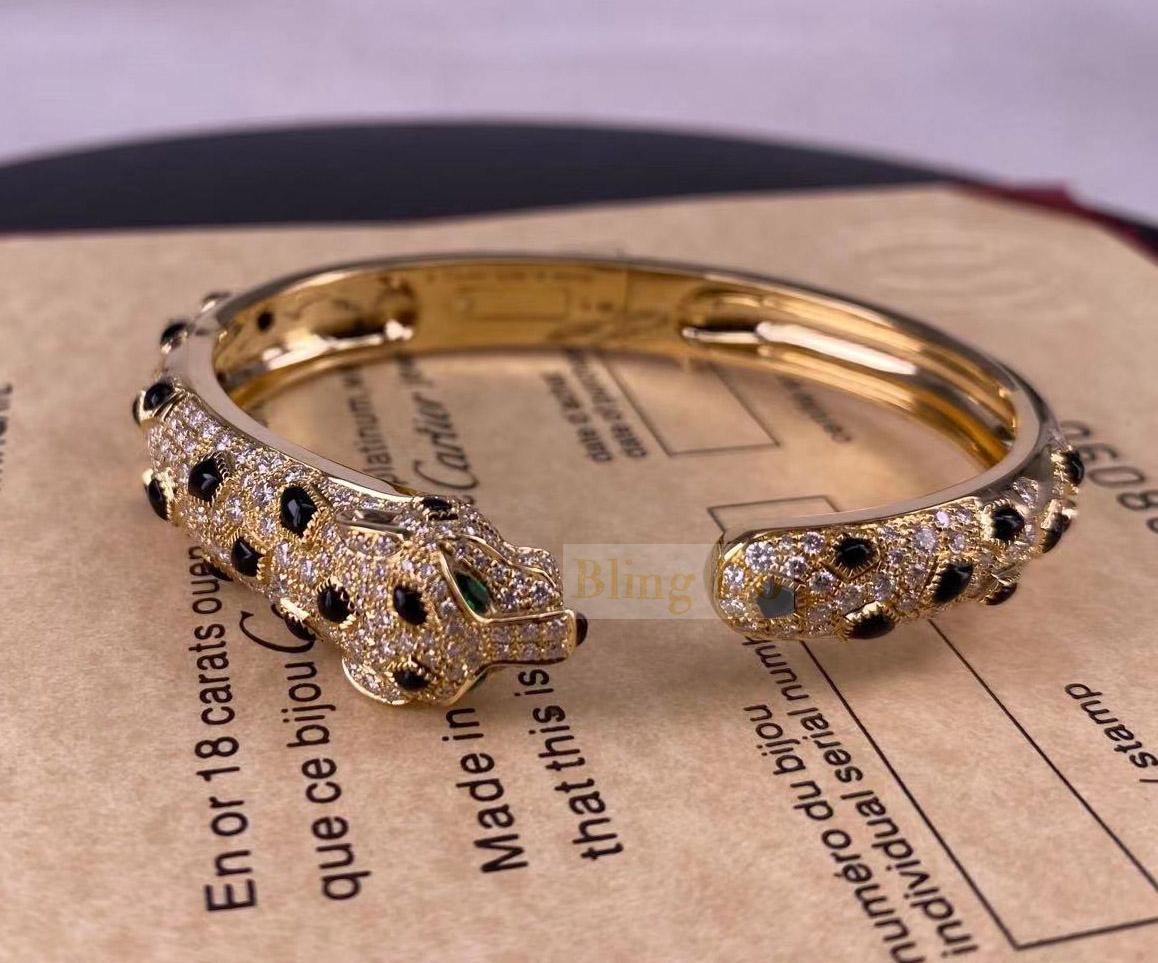 Panthere De Cartier 18K Yellow Gold Bracelet with Emeralds, Onyx and Diamonds
