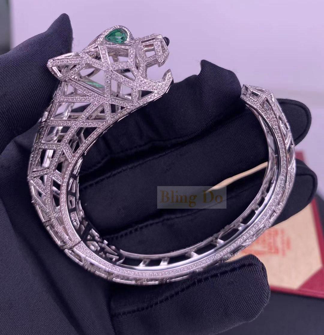 Panthère De Cartier 18K White Gold Bracelet with Onyx, Emeralds and Diamonds