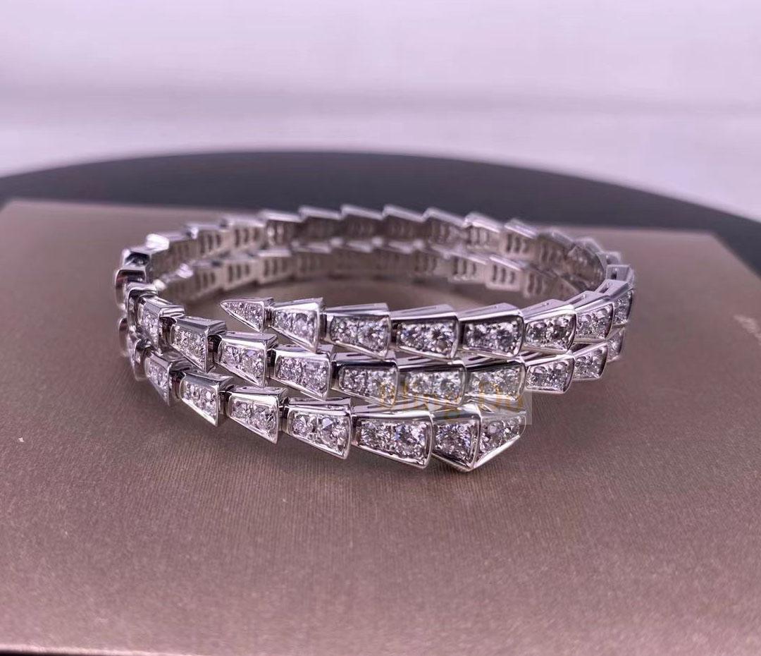Bvlgari Serpenti Viper Two-Coil 18kt White Gold Bracelet Set With Pavé Diamonds