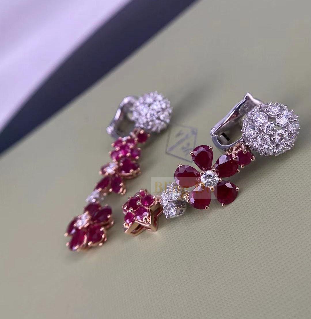 Van Cleef & Arpels Folie Des Prés 18K Rose Gold Earrings with Diamond and Ruby