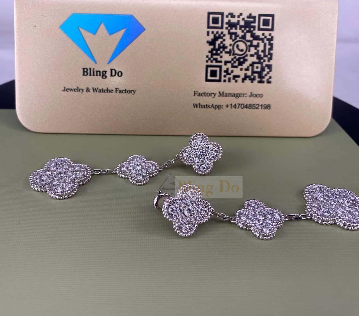 VCA Magic Alhambra 3 Motifs 18K White Gold Earrings with Diamond