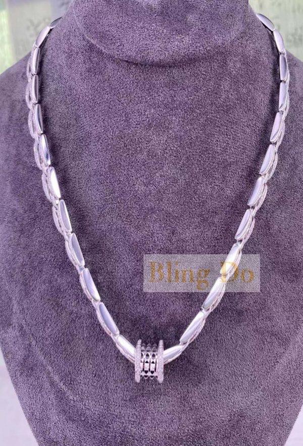 B.zero1 18K White Gold Pendant Necklace with Pavé Diamonds