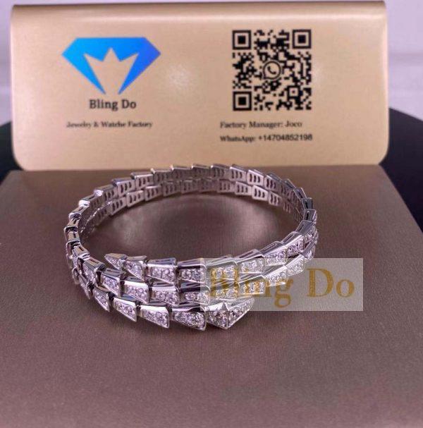 BVLGARI Serpenti Viper 18K White Gold Two-Coil Bracelet with Pavé Diamonds