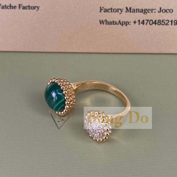 VCA Perlée Couleurs 18K Yellow Gold Between the Finger Ring with Diamond and Malachite