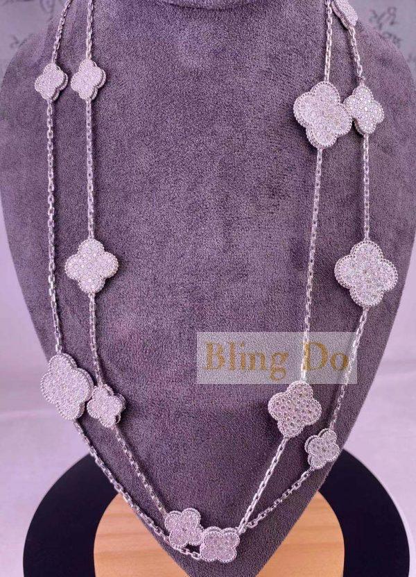 VCA Magic Alhambra 16 Motifs 18K White Gold Long Necklace with Diamonds