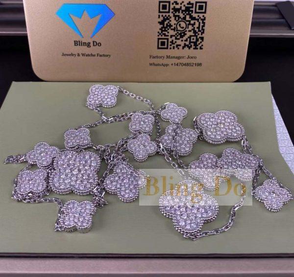 VCA Magic Alhambra 16 Motifs 18K White Gold Long Necklace with Diamonds