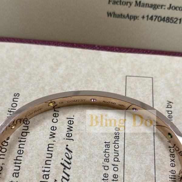 Replica Cartier Rose Gold Coloured Stones Love Bracelet Size 18 B6036517