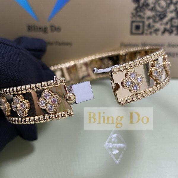 Replica Van Cleef & Arpels 18K Yellow Gold Perlee Clovers Diamonds Small Model Bracelet